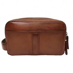 NEW BOCONI men's leather travel kit in brown